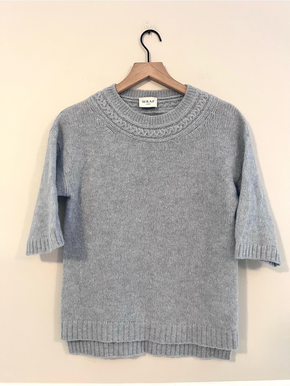 Wrap London Women’s Pullover Elbow Sleeve Alpaca Merino Sweater XS Light Blue